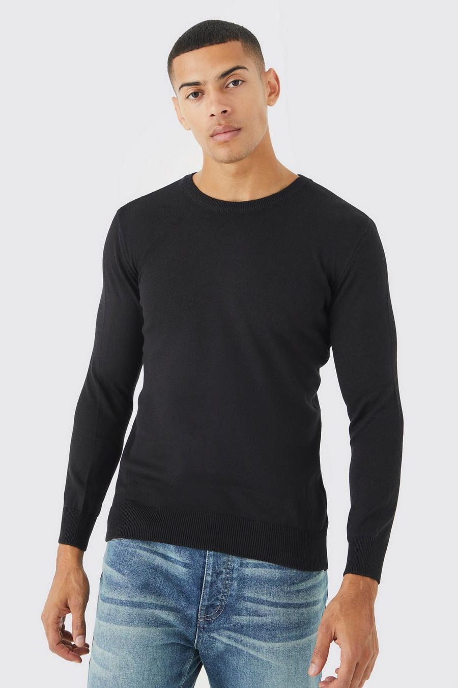 Black Långärmad stickad tröja med rund hals image number 1