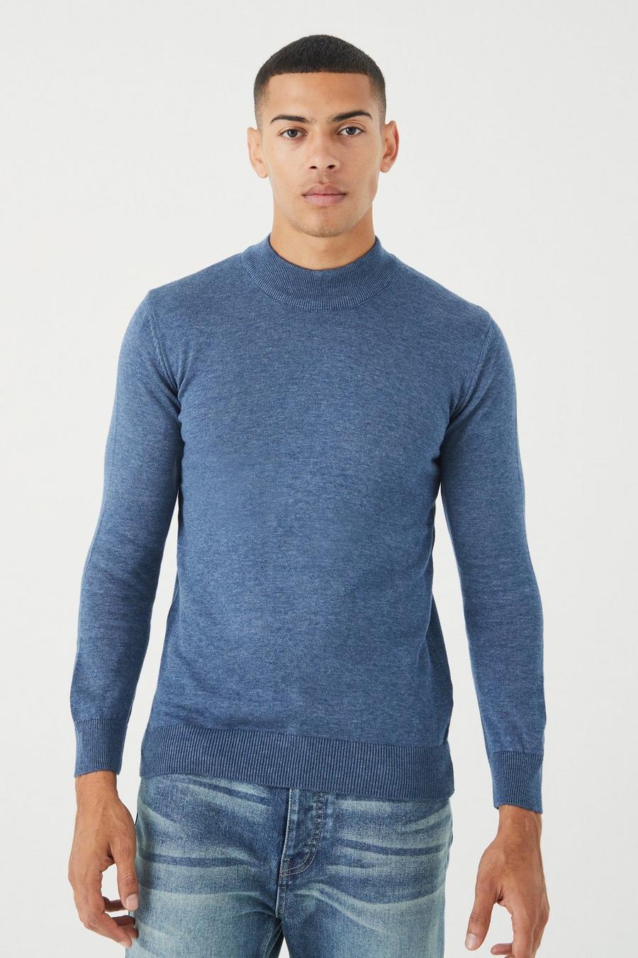 Indigo Long Sleeve Extended Neck Sweater image number 1