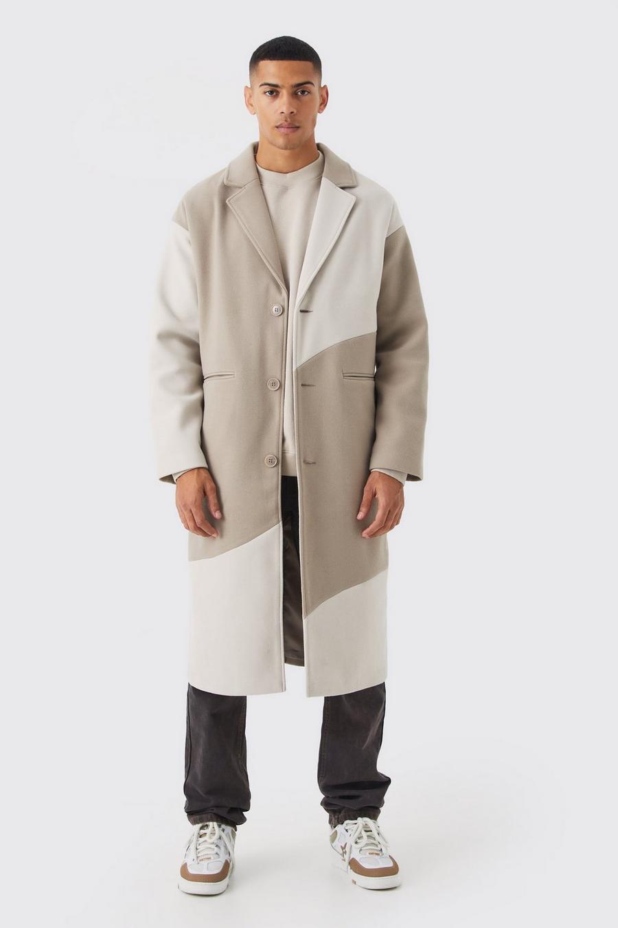 Stone Color Block Melton Overcoat image number 1