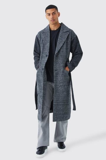 Manteau long à ceinture et manches contrastantes grey