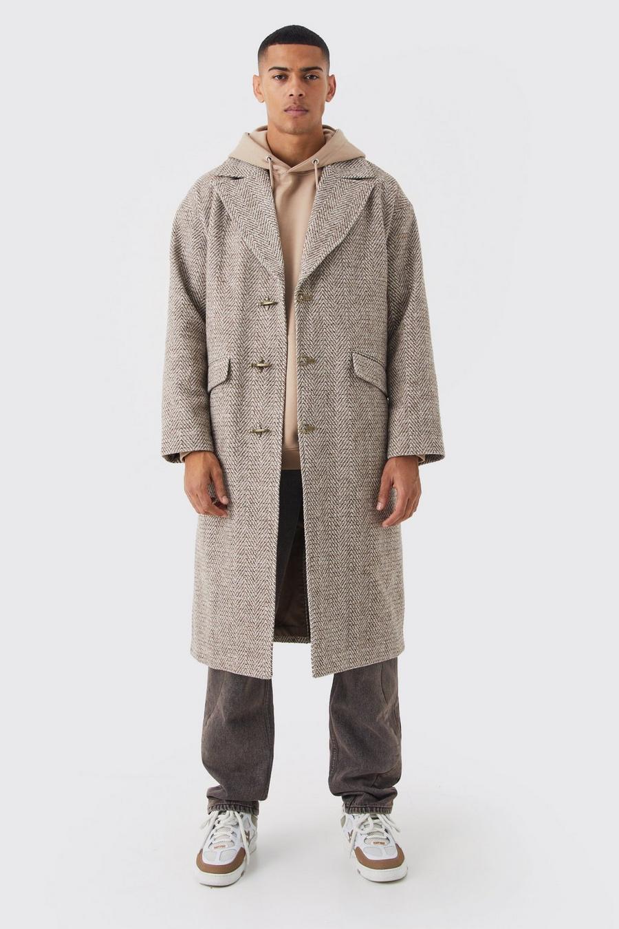 Brown Wool Look Overcoat With Metal Clasp image number 1