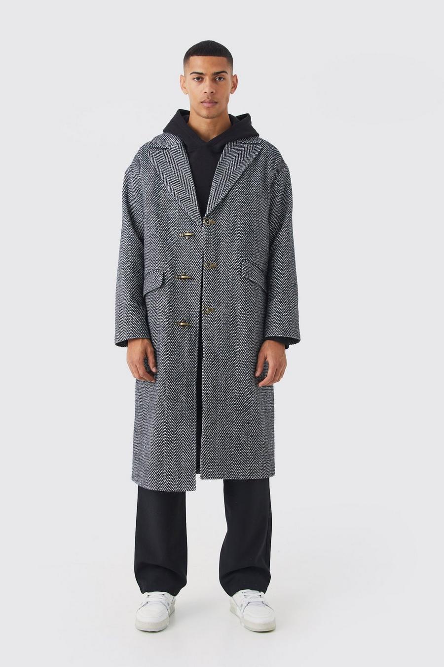 Black Wool Look Overcoat With Metal Clasp image number 1