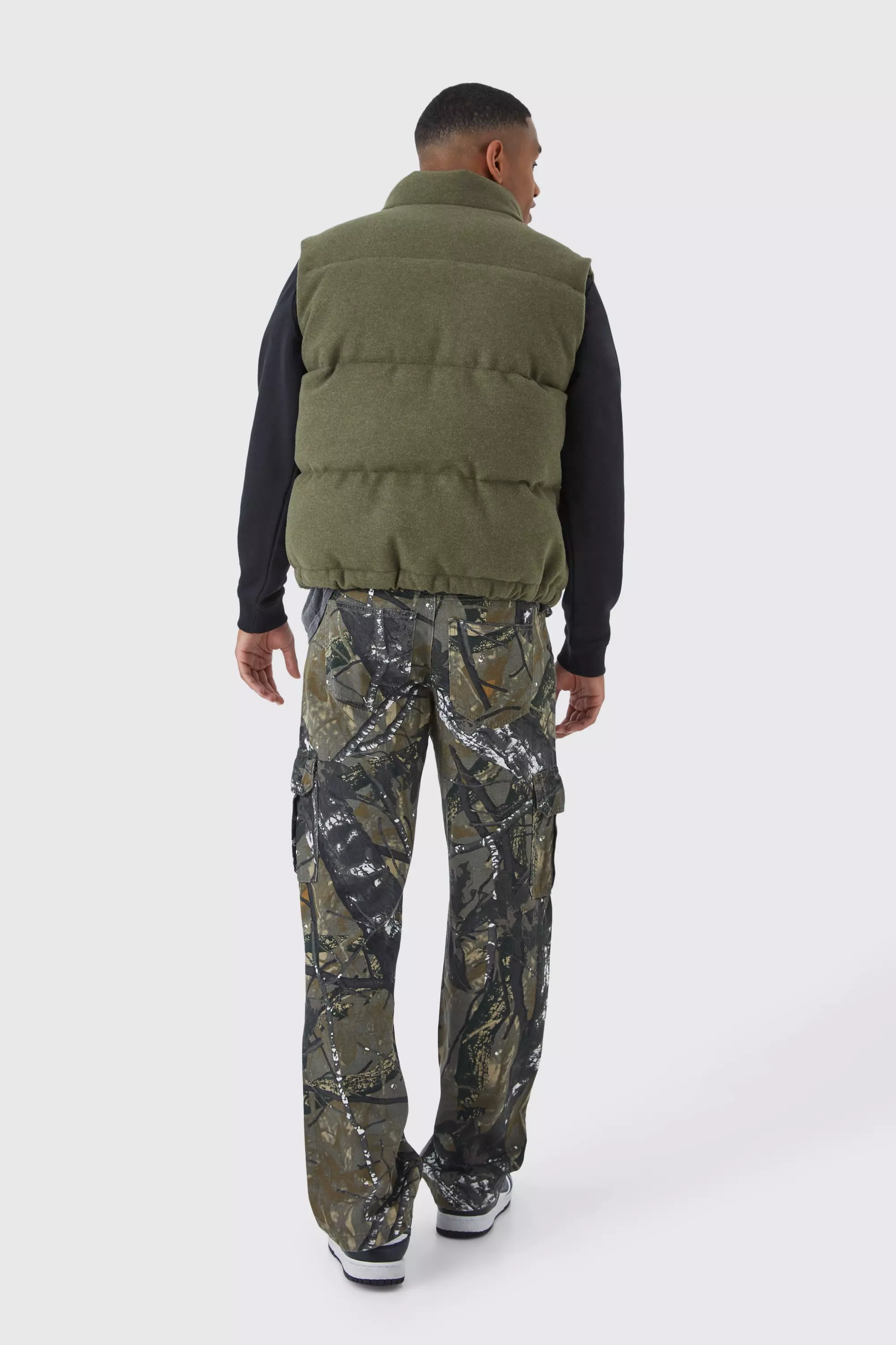 Khaki Funnel Neck Melton Patch Pocket Puffer Gilet alternative image