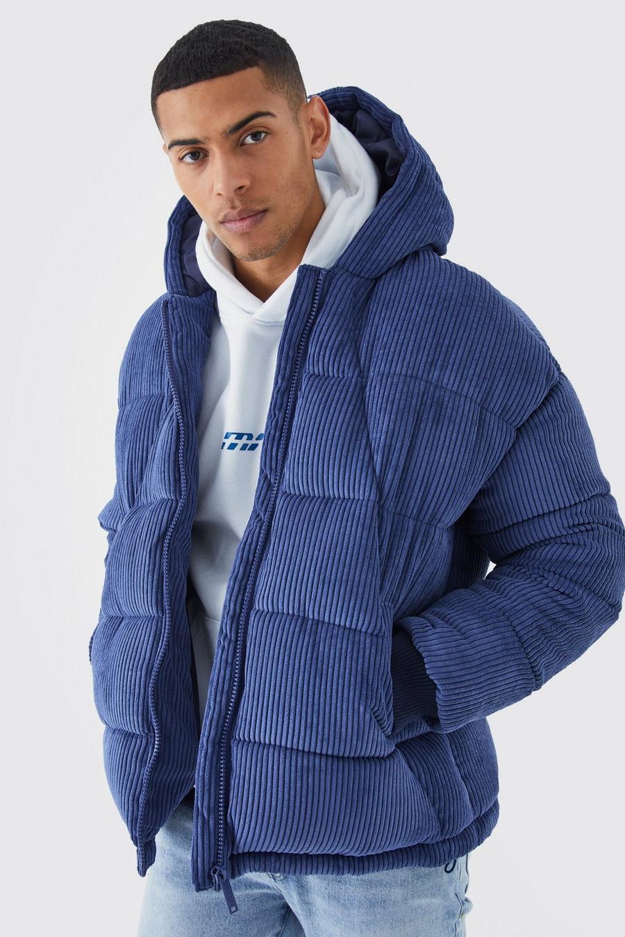 Pale blue Cord Panelled Hooded Puffer image number 1