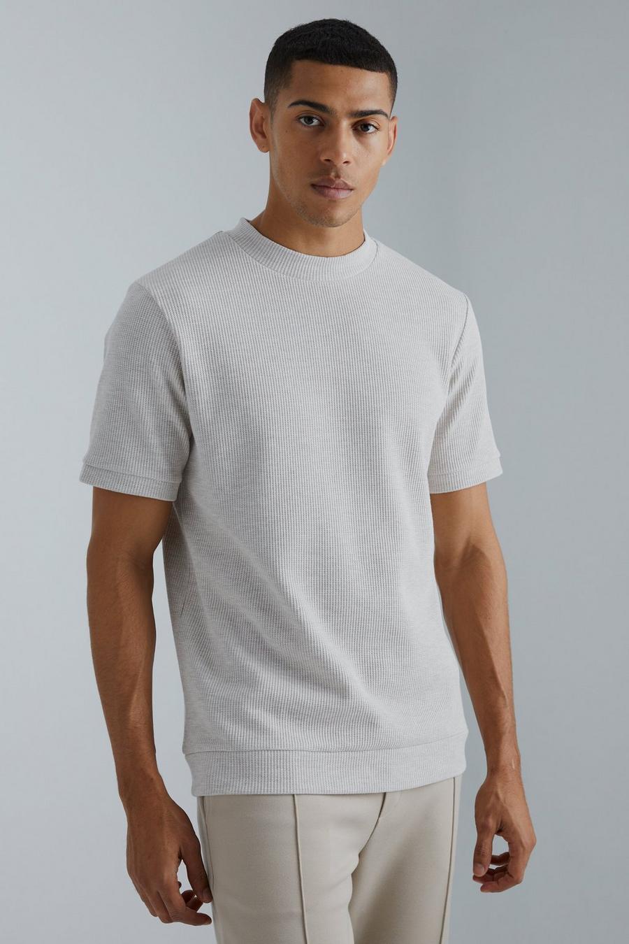 Camiseta jaspeada de tela gofre, Taupe image number 1