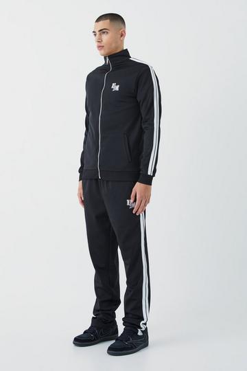 Slim Fit Tricot Side Tape Funnel Neck Tracksuit black