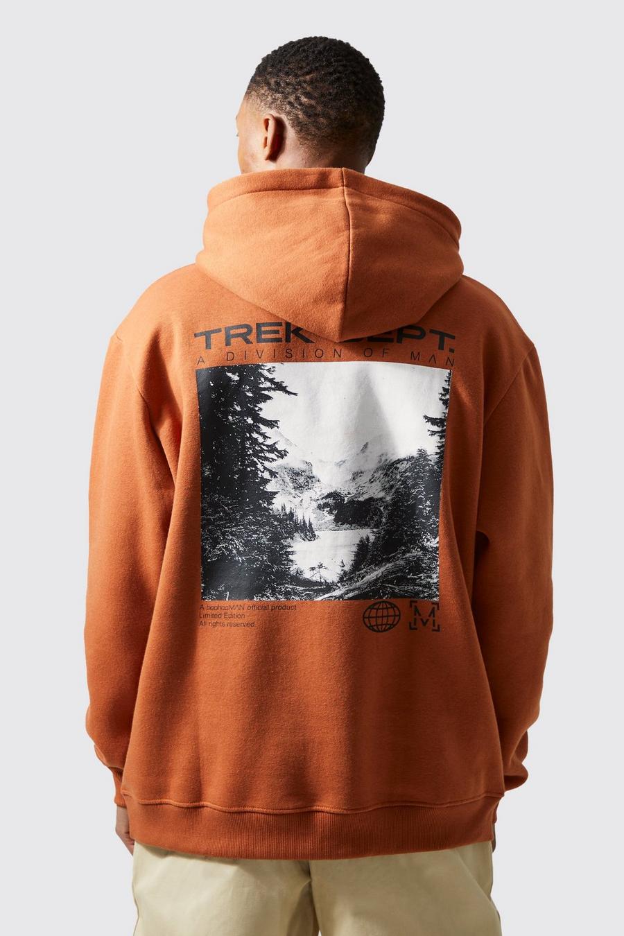 Burnt orange Trek Dept Active Oversized hoodie med tryck på ryggen image number 1