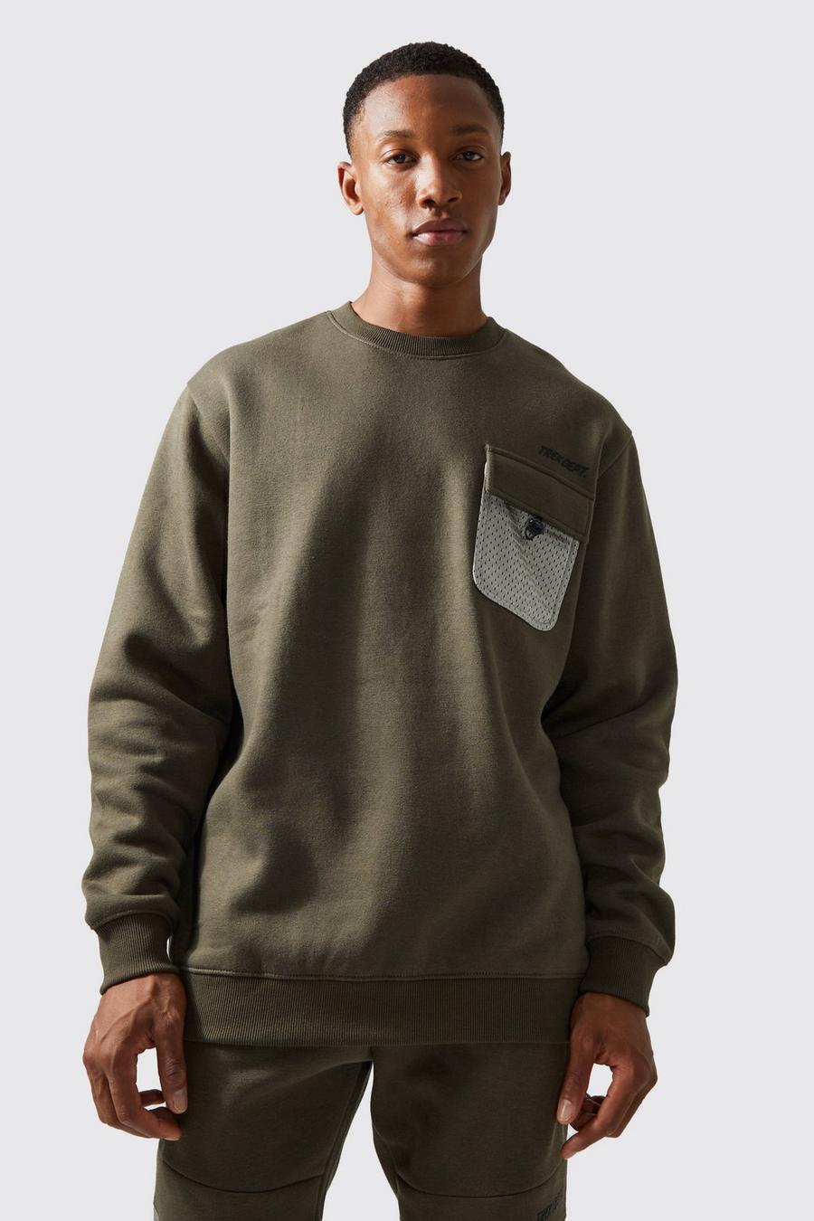 Khaki Oversize sweatshirt i mesh med fickor