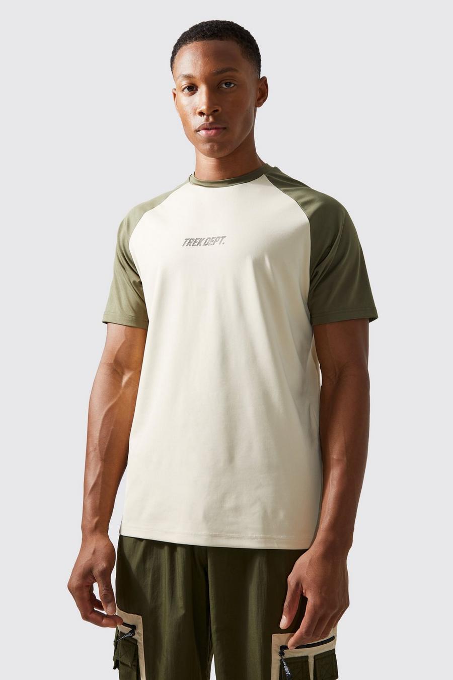 T-shirt Active Trek per alta performance a blocchi di colore, Stone image number 1
