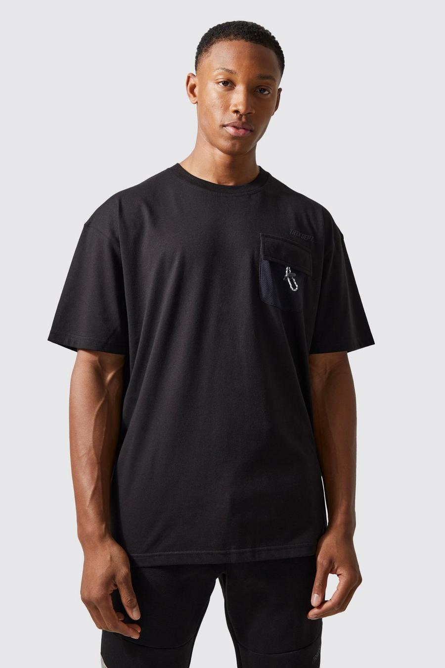 Black Active Oversized Mesh Pocket Trek T-shirt