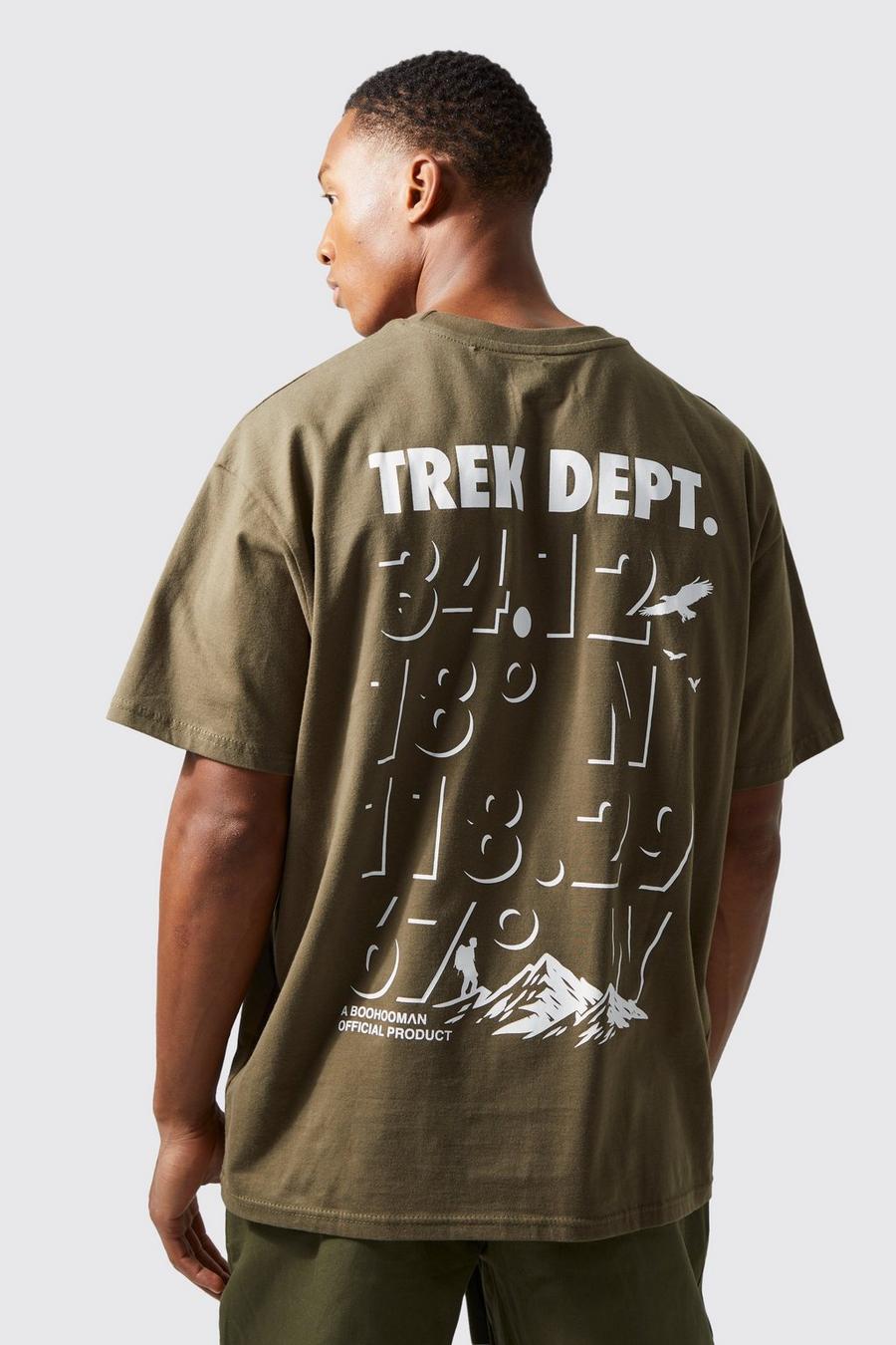 Active Oversize T-Shirt mit Trekking Dept Print, Khaki kaki