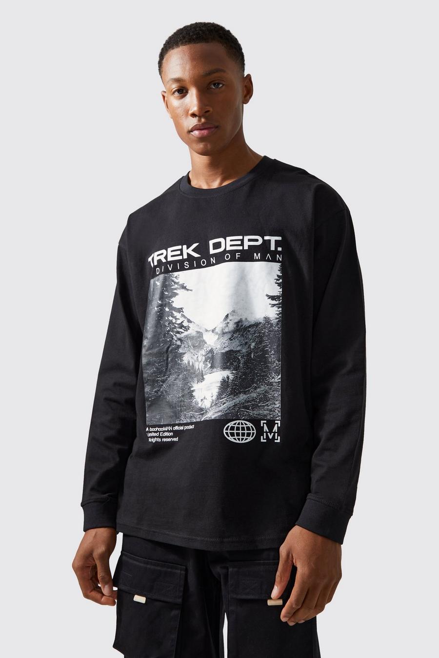 Langärmliges Oversize T-Shirt mit Active-Print, Black