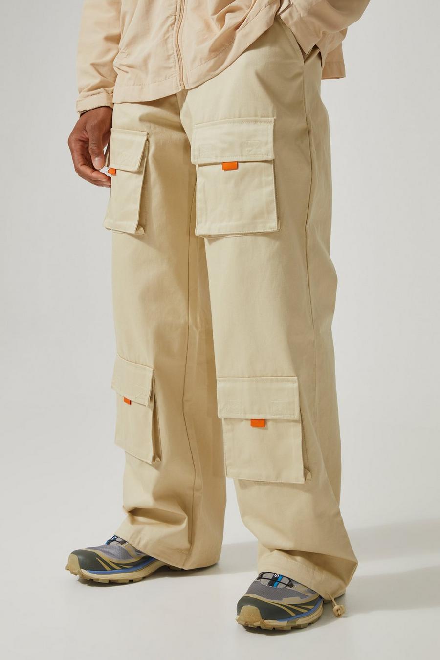 Stone Active Twill Wide Leg Cargo Trousers image number 1