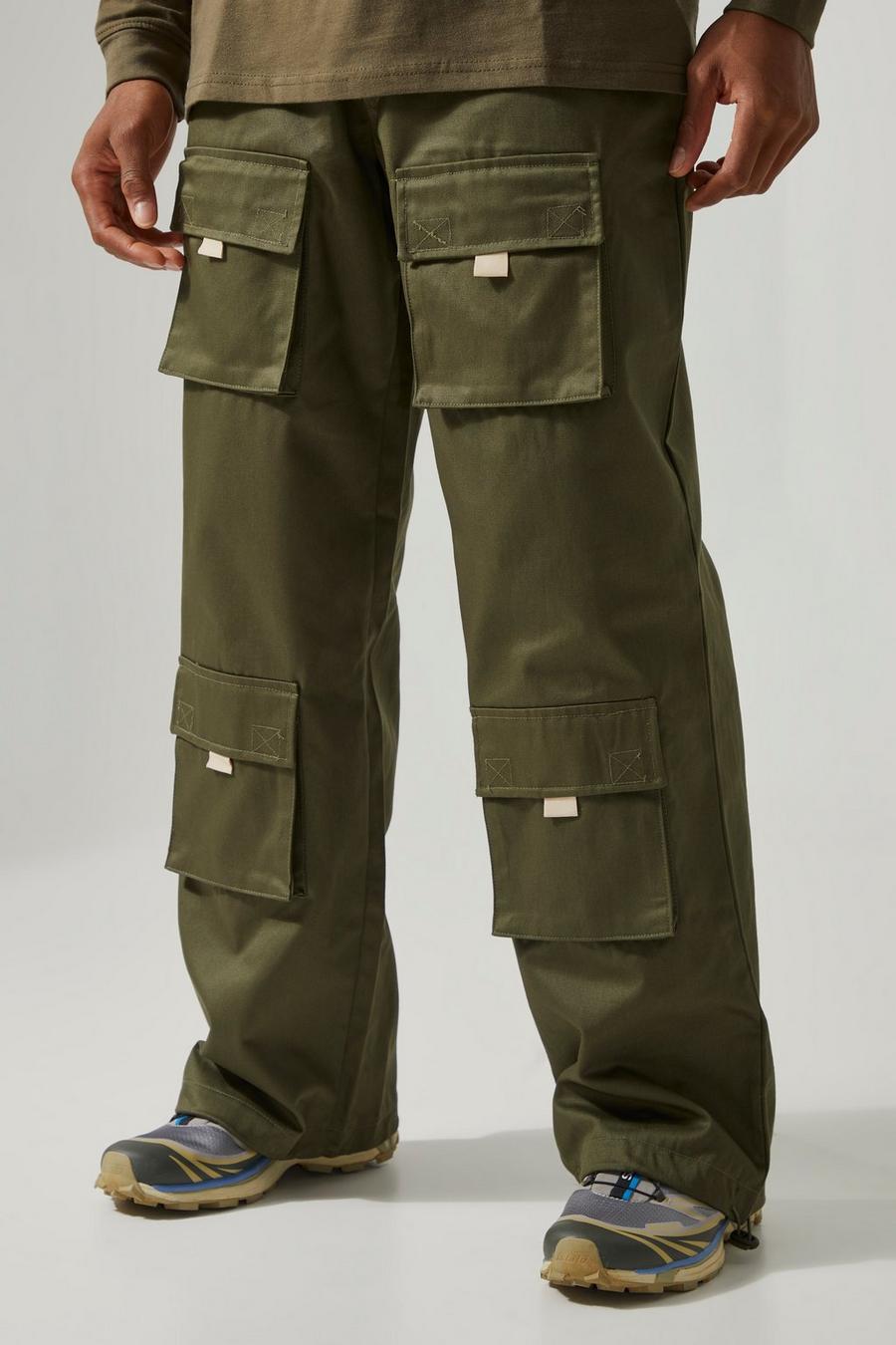 Khaki Active Twill Wide Leg Cargo Pants image number 1
