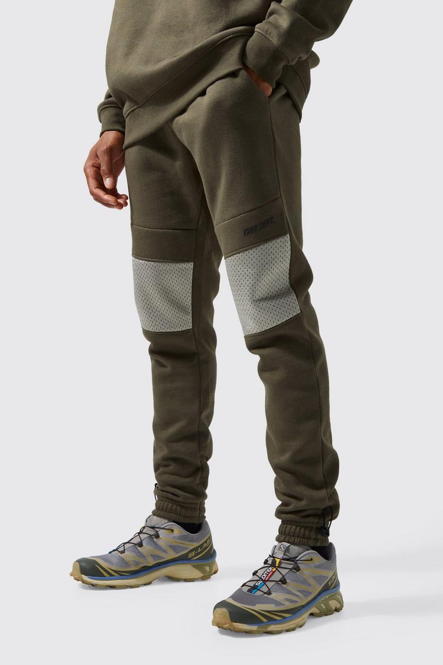 Khaki Active Skinny Mesh Detail Cuffed Joggers image number 1