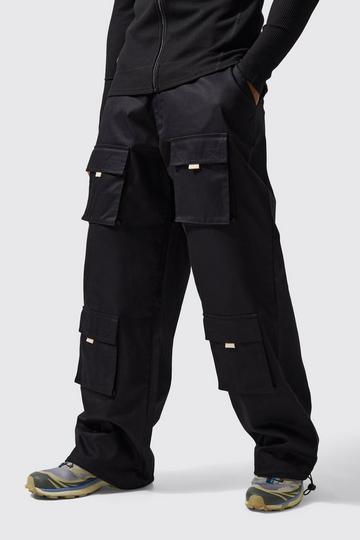 Active Twill Wide Leg Cargo Trousers black