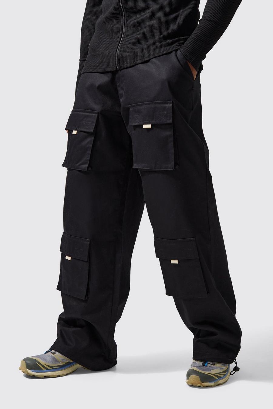 Black Active Twill Wide Leg Cargo Trousers image number 1