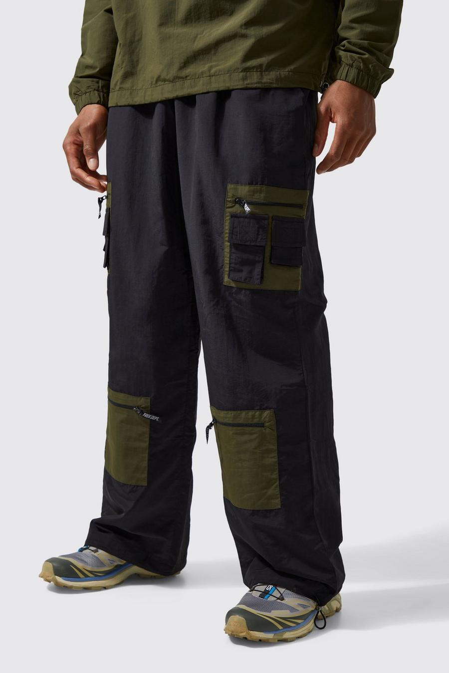 Pantalon cargo large en nylon, Black image number 1