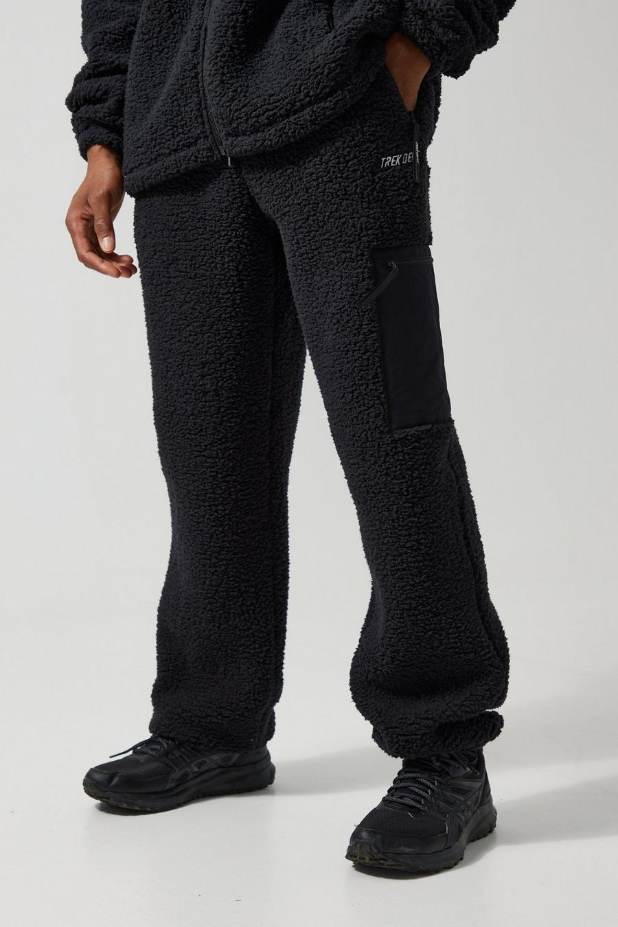 Pantalón deportivo Active TREK oversize de borreguito con botamanga, Black