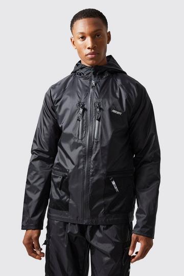 Black Active Ripstop Raglan Windbreaker Jacket