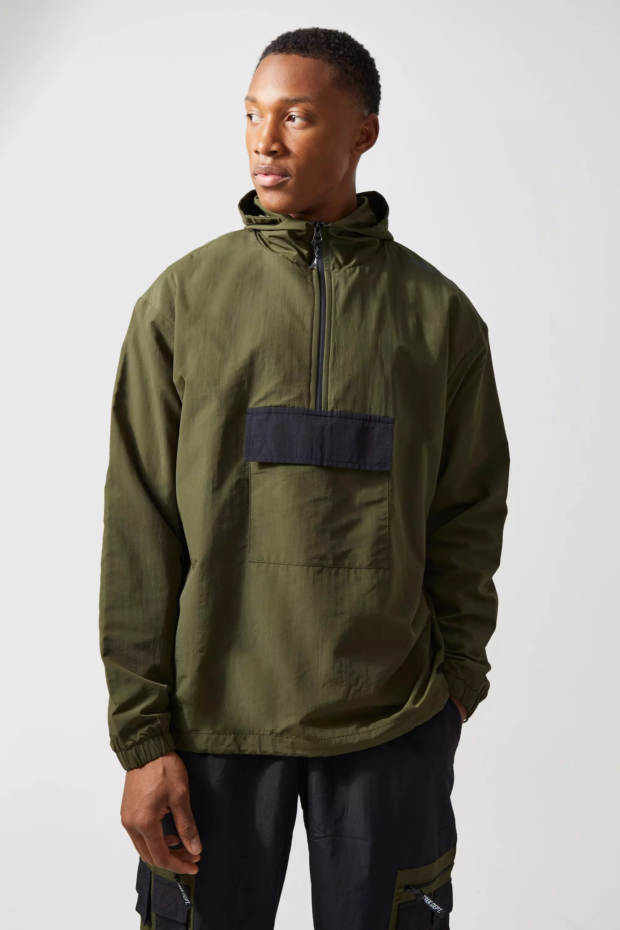 Khaki Active Oversized Matte Nylon Cagoule Jacket alternative image