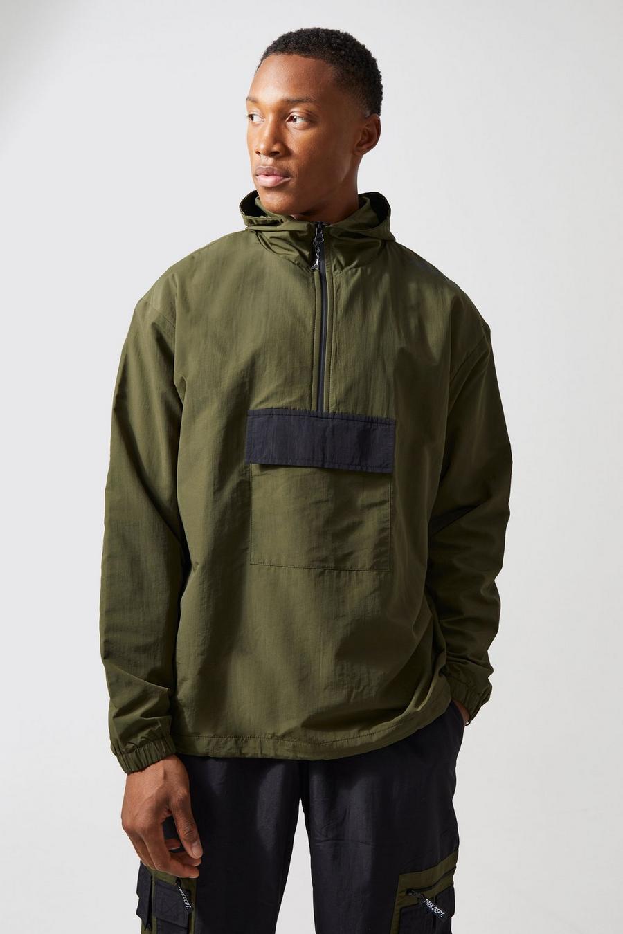 Khaki Active Oversized Matte Nylon Cagoule Jacket