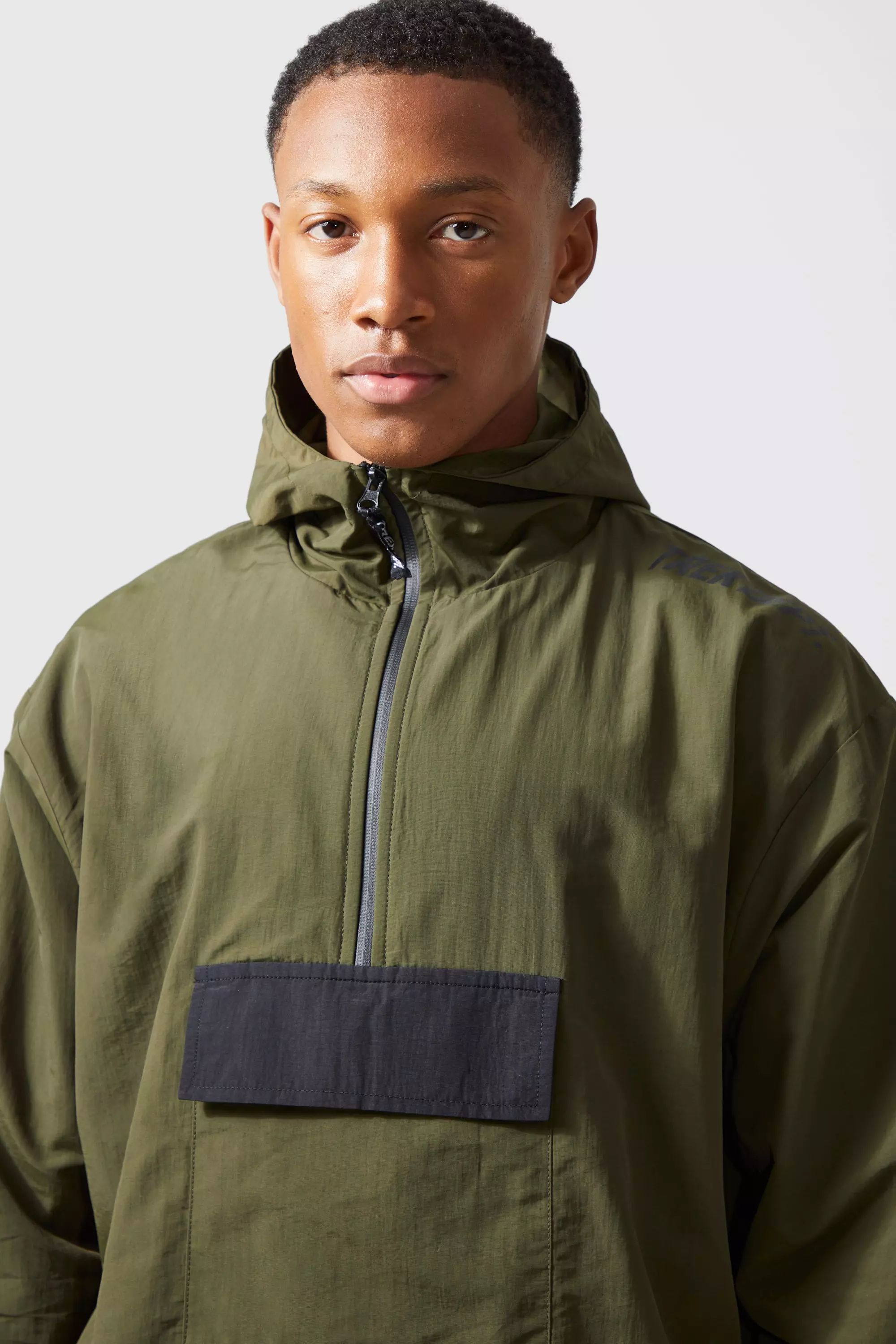 Khaki Active Oversized Matte Nylon Cagoule Jacket alternative image