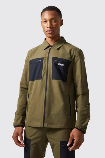 Khaki Active 4 Way Stretch Regular Fit Cargo Jacket