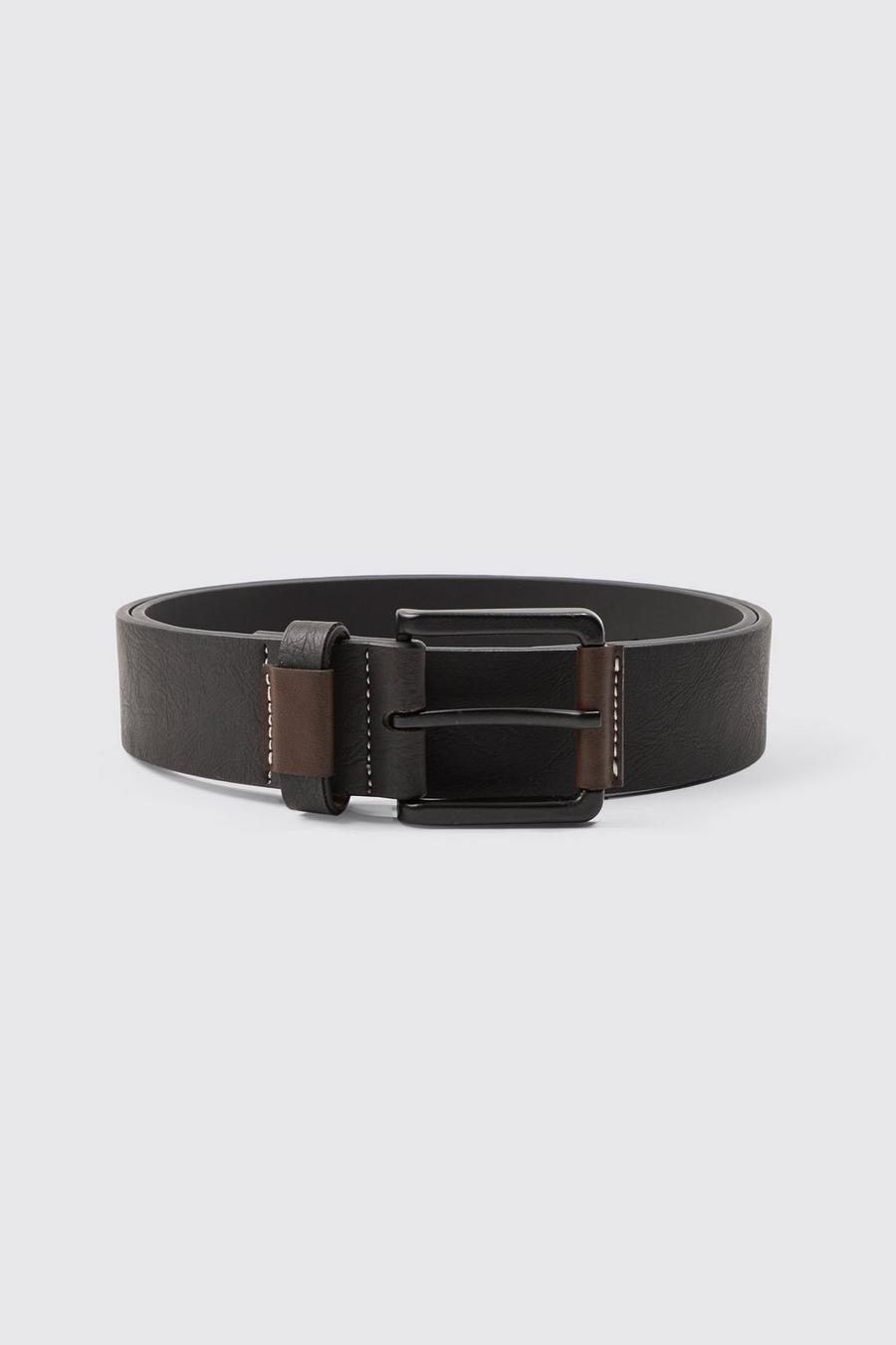Black svart Stitch Detail Faux Leather Belt