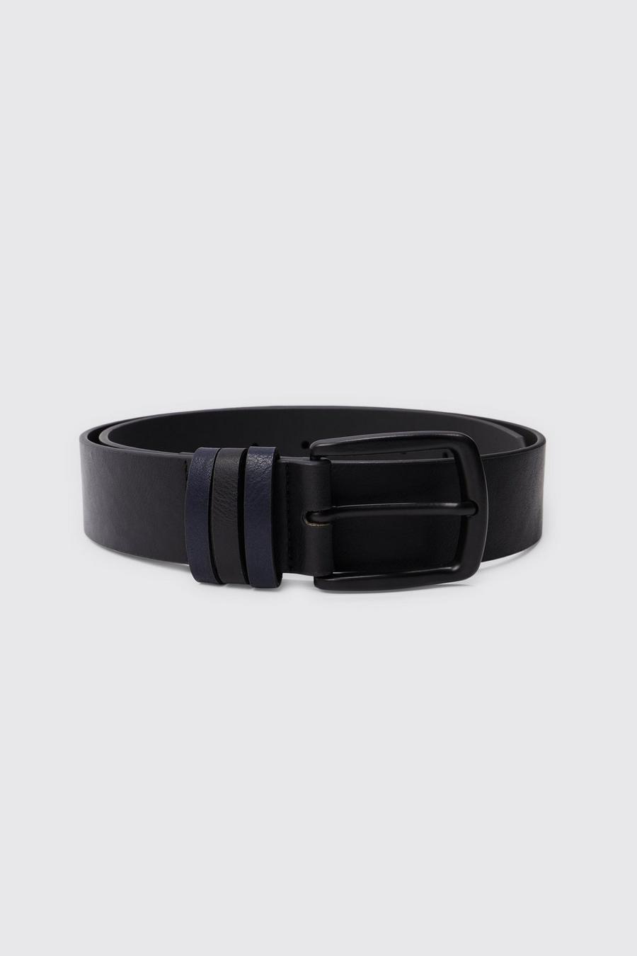 Black Contrast Loop Detail Faux Leather Belt image number 1