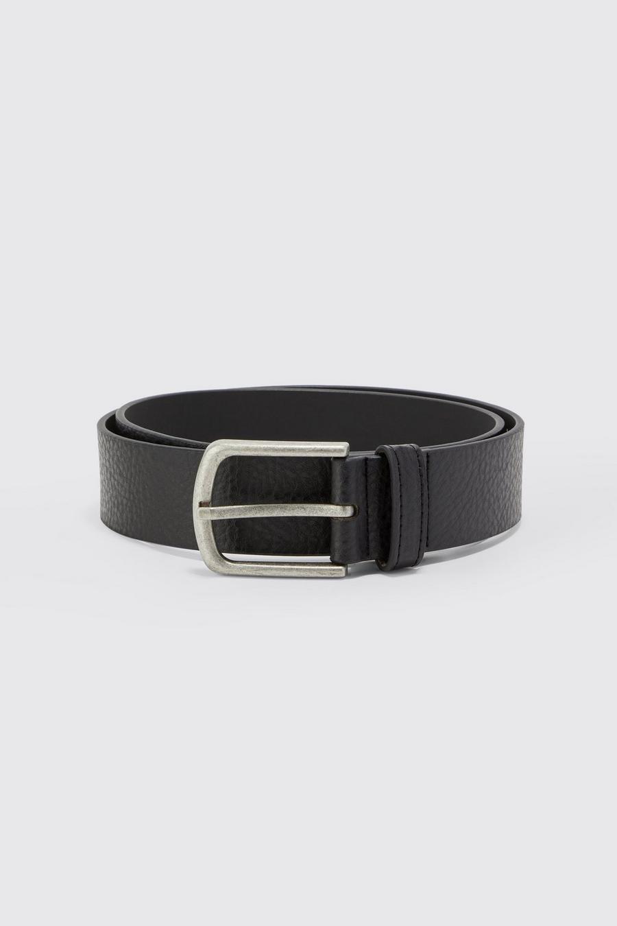 Black Grainy Faux Leather Belt