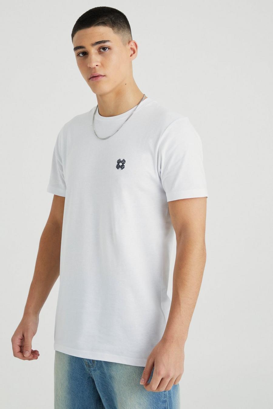 White Geborduurd Slim Fit Homme T-Shirt