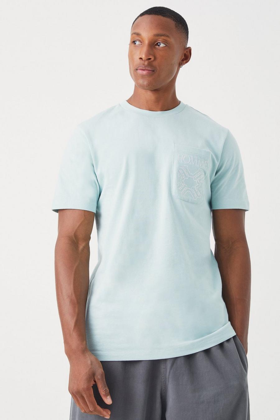 Men's Slim Homme Embroidered Pocket T-shirt | Boohoo UK