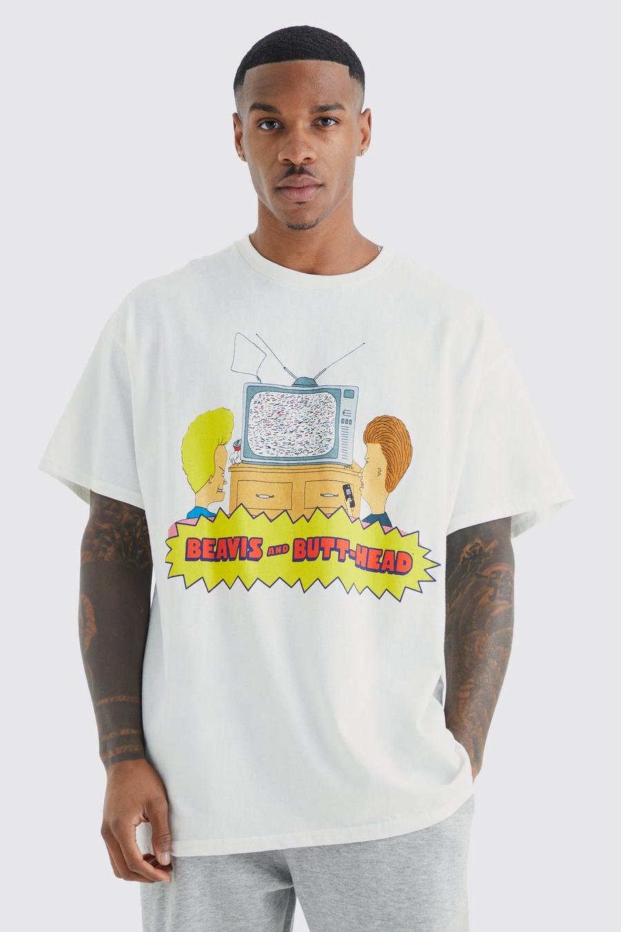 Oversize T-Shirt mit lizenziertem Beavis and Butthead Print, White image number 1