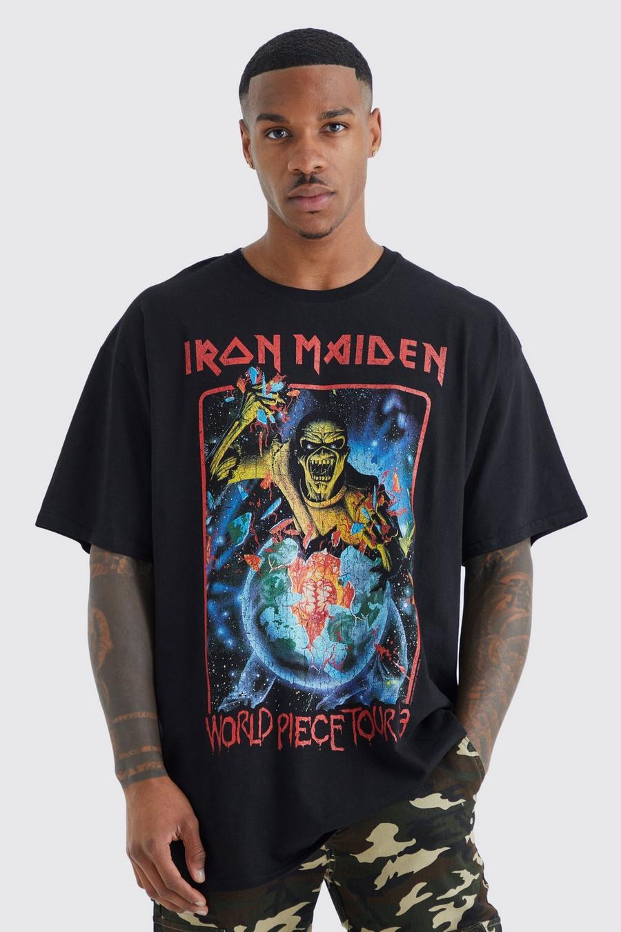 Black Oversized Iron Maiden License T-shirt image number 1