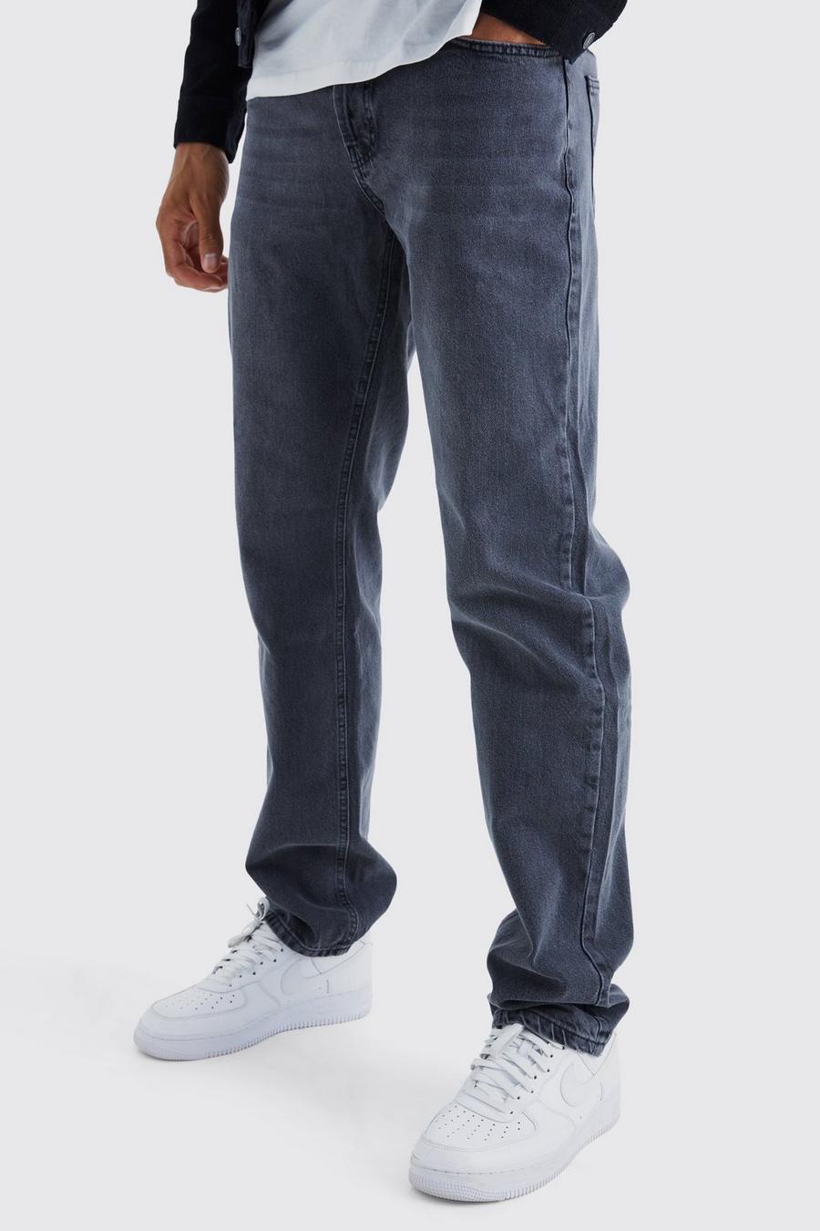 Tall lockere geprägte Jeans, Charcoal