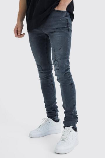 Tall Skinny Stacked Distressed Ripped Let Down Hem Jean charcoal