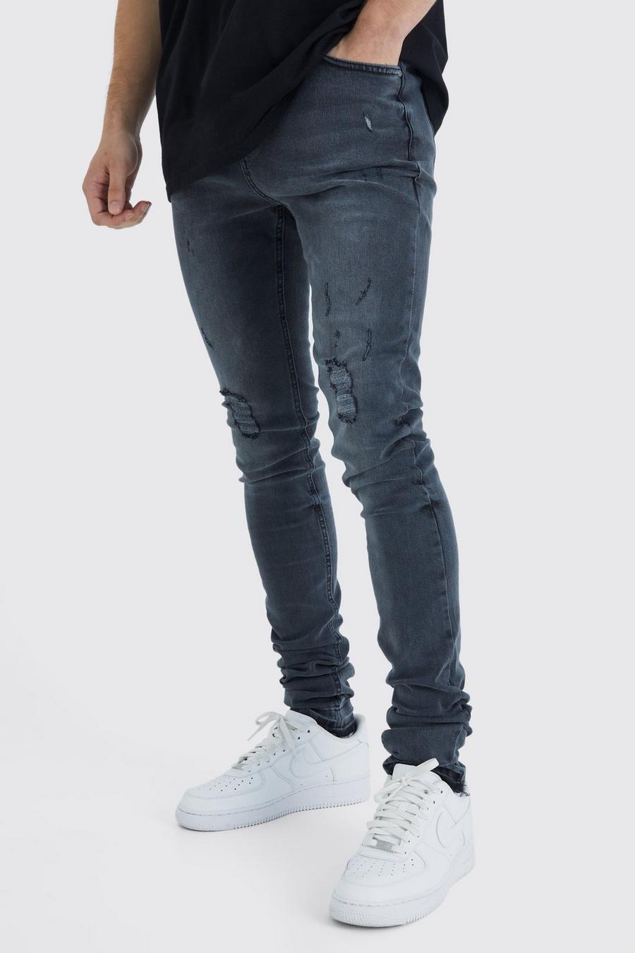 Tall Skinny Stacked Distressed Ripped Let Down Hem Jean | boohoo