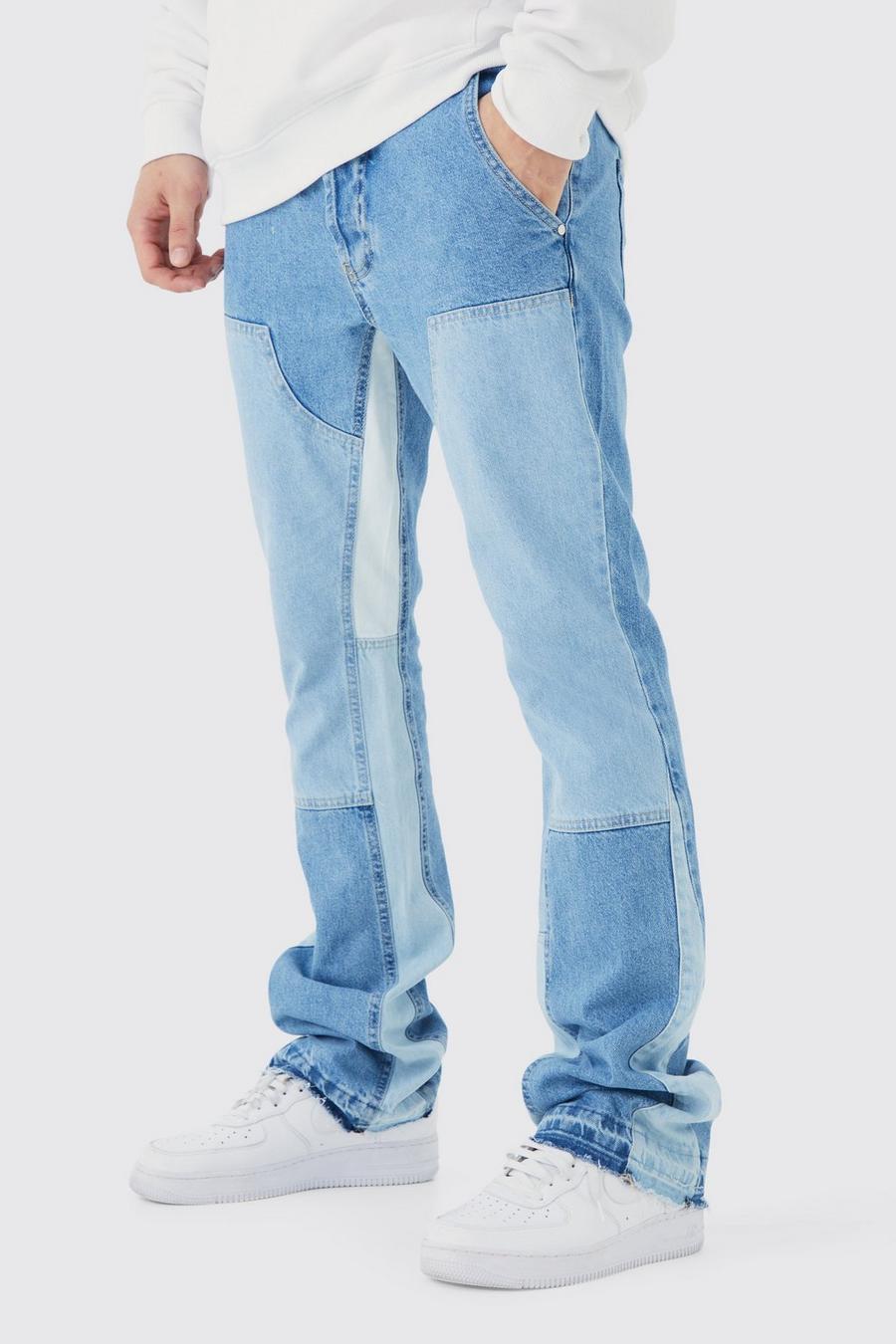 Jeans Tall Slim Fit in denim rigido a zampa con inserti stile Carpenter a contrasto, Light blue image number 1