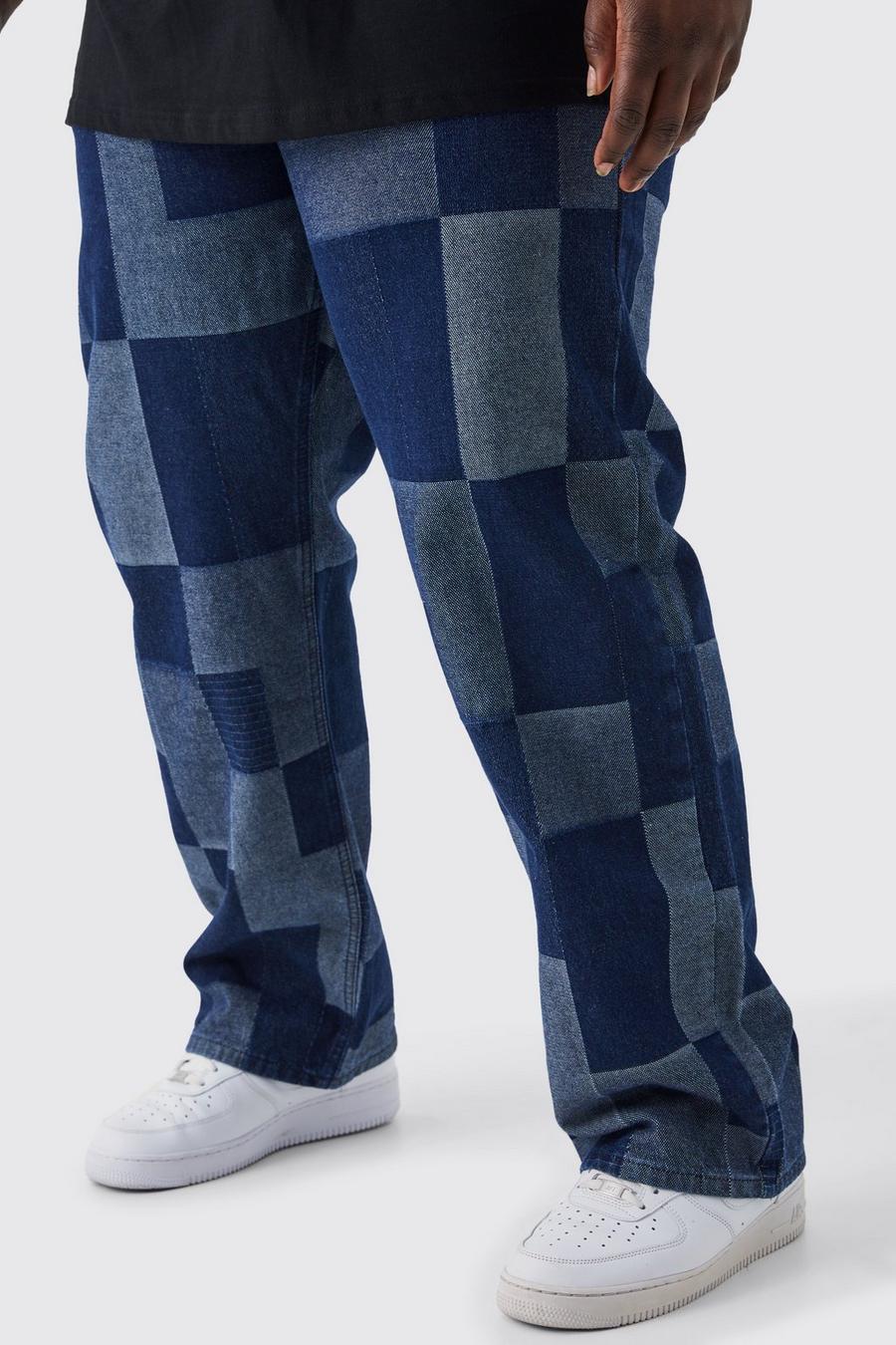 Jeans rilassati Plus Size in denim rigido effetto patchwork, Dark blue