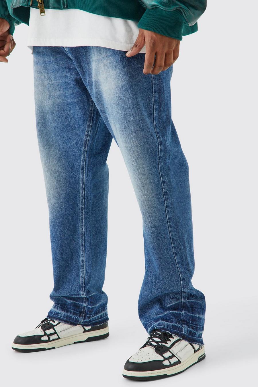 Mid blue Plus Onbewerkte Jeans Met Losvallende Zoom En Rechte Pijpen image number 1