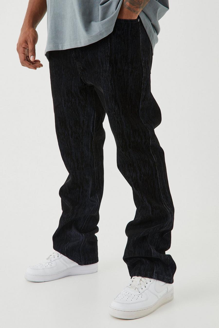 Jeans a zampa Plus Size Slim Fit in denim spazzolato rigido con inserti, True black
