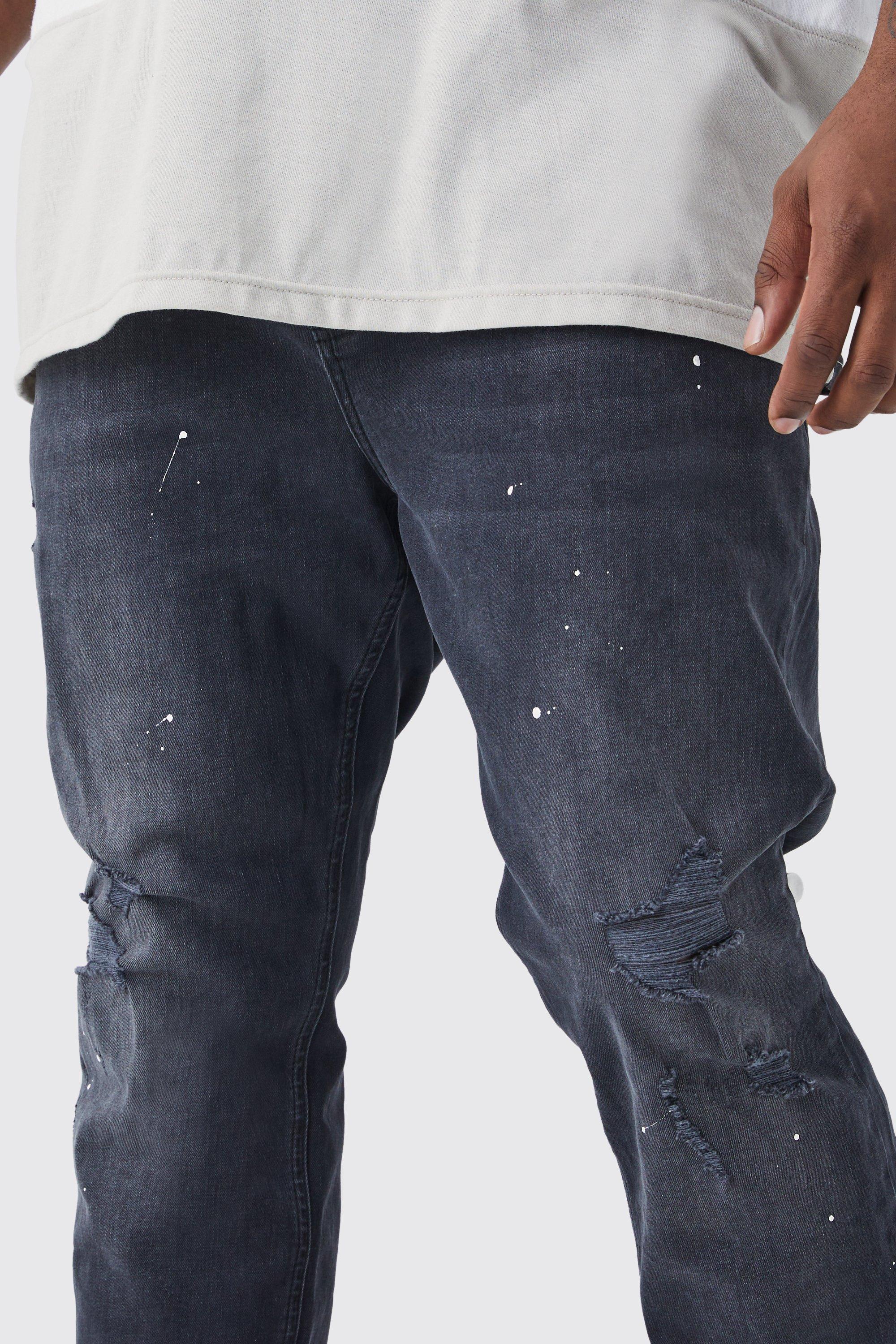 Plus Skinny Stretch Ripped Knee Paint Splatter Jean