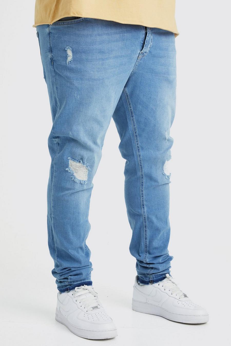 Light blue Plus Skinny Stacked Distressed Ripped Let Down Hem Jean
