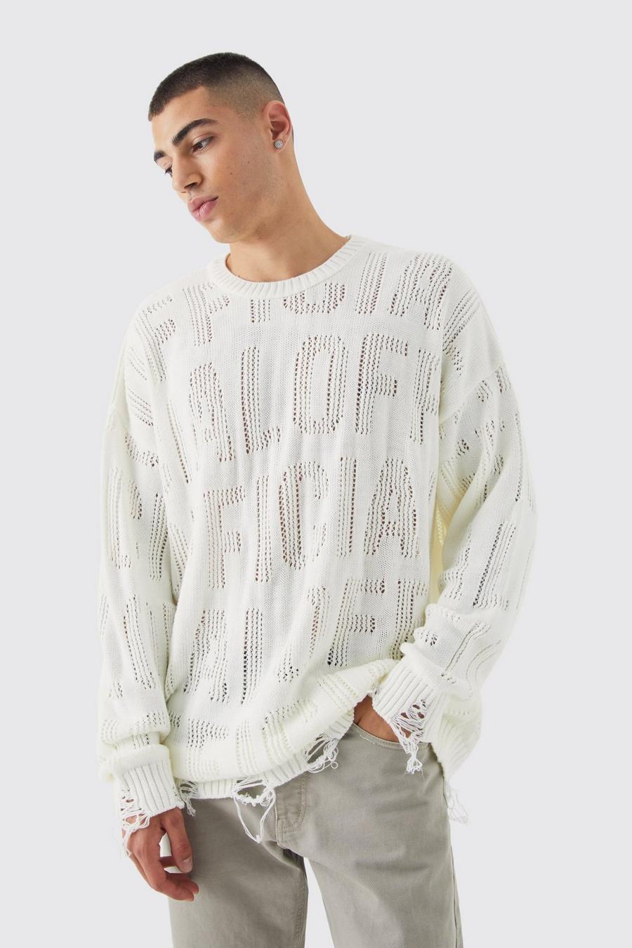 Oversized Official Open Knit Distressed Sweater | boohoo USA Oversized Official Open Knit Distressed Sweater | boohoo USA