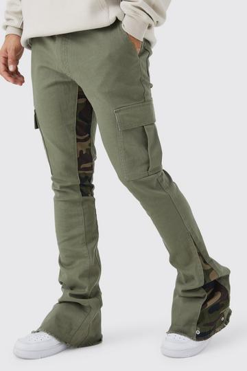 Khaki Skinny Stacked Flare Camo Gusset Cargo Pants