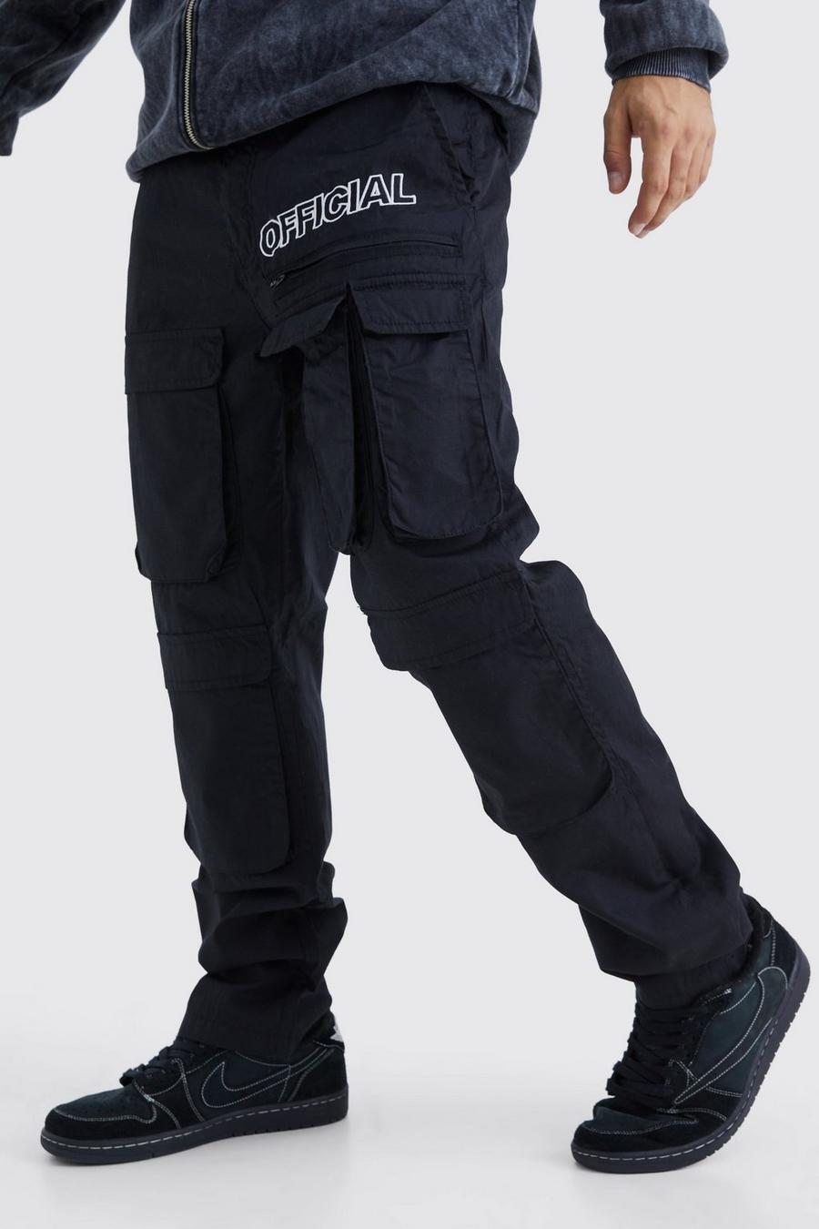 Pantaloni Cargo dritti in nylon ripstop con logo tono su tono, Charcoal