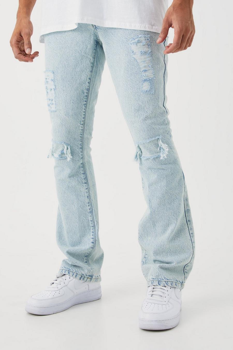 Ice blue Slitna slim fit jeans med lagningar image number 1