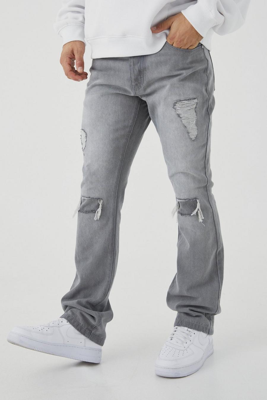 Mid grey Slitna slim fit jeans med lagningar