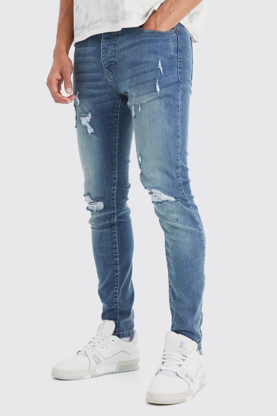 Jeans Skinny Fit Stretch con strappi estremi sul ginocchio, Vintage blue image number 1